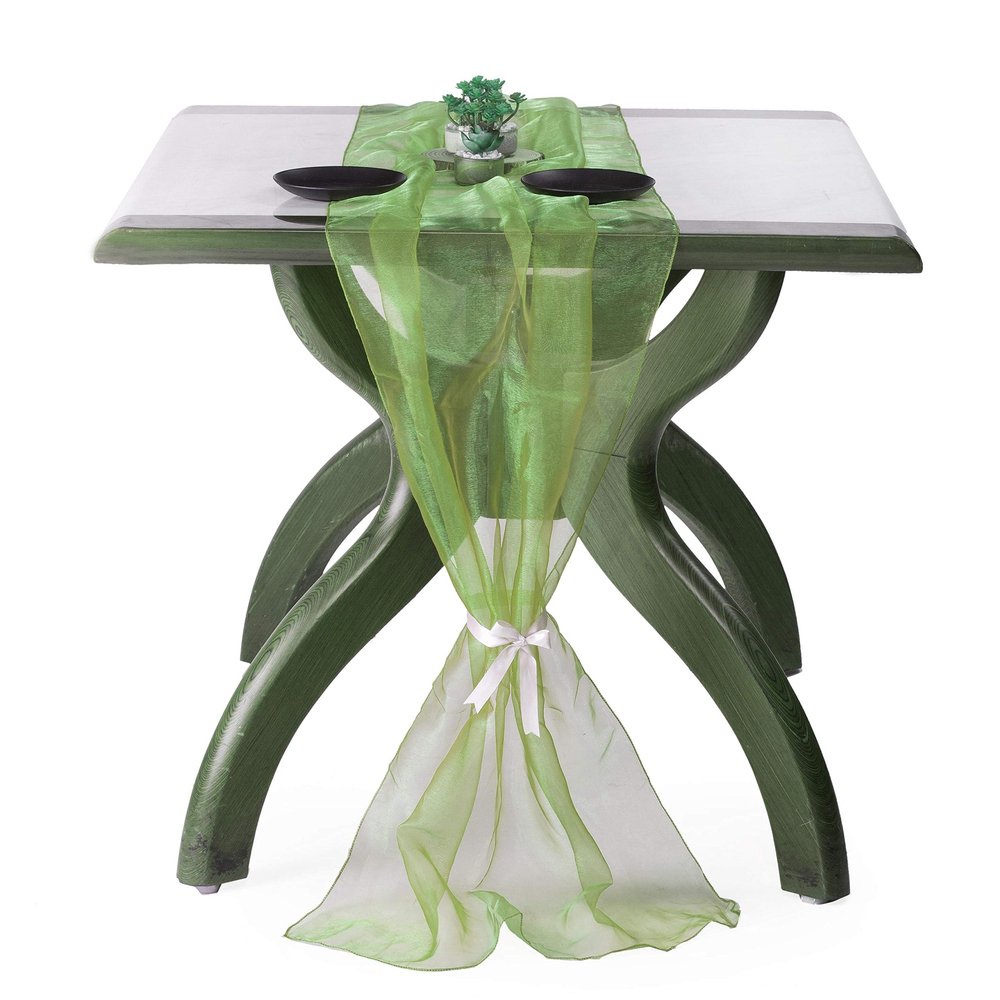 MDS Pack of 5 Wedding 27 x 170 inches Long Sheer Organza Table Runner for Wedding Banquets Decorations Birthday Parties, Engagements, Rustic Boho for 14 Ft Table Runners -Apple Green