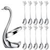 AnSaw Silver Small Coffee Spoon Holder Set,Swan Base With 10 Pcs Demitasse Espresso Spoons Set,4.7" Mini Leaf Dessert Spoon,Stainless Steel Tea Spoons view 1
