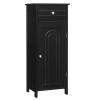 Tangkula Bathroom Floor Cabinet, Wooden Side Storage Organizer, Free-Standing Single Door Floor Storage Cabinet with Large Drawer & 2 Adjustable Shelves for Living Room Kitchen (Black) view 1
