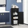 Tangkula Bathroom Floor Cabinet, Wooden Side Storage Organizer, Free-Standing Single Door Floor Storage Cabinet with Large Drawer & 2 Adjustable Shelves for Living Room Kitchen (Black) view 2