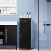 Tangkula Bathroom Floor Cabinet, Wooden Side Storage Organizer, Free-Standing Single Door Floor Storage Cabinet with Large Drawer & 2 Adjustable Shelves for Living Room Kitchen (Black) view 4