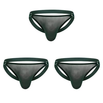 Andongnywell Men's Mesh sports Through Fishnet Briefs Low Rise Panties Underwear Thong Comfty Pouch Underpants 3 Pack (Army Green,Small)
