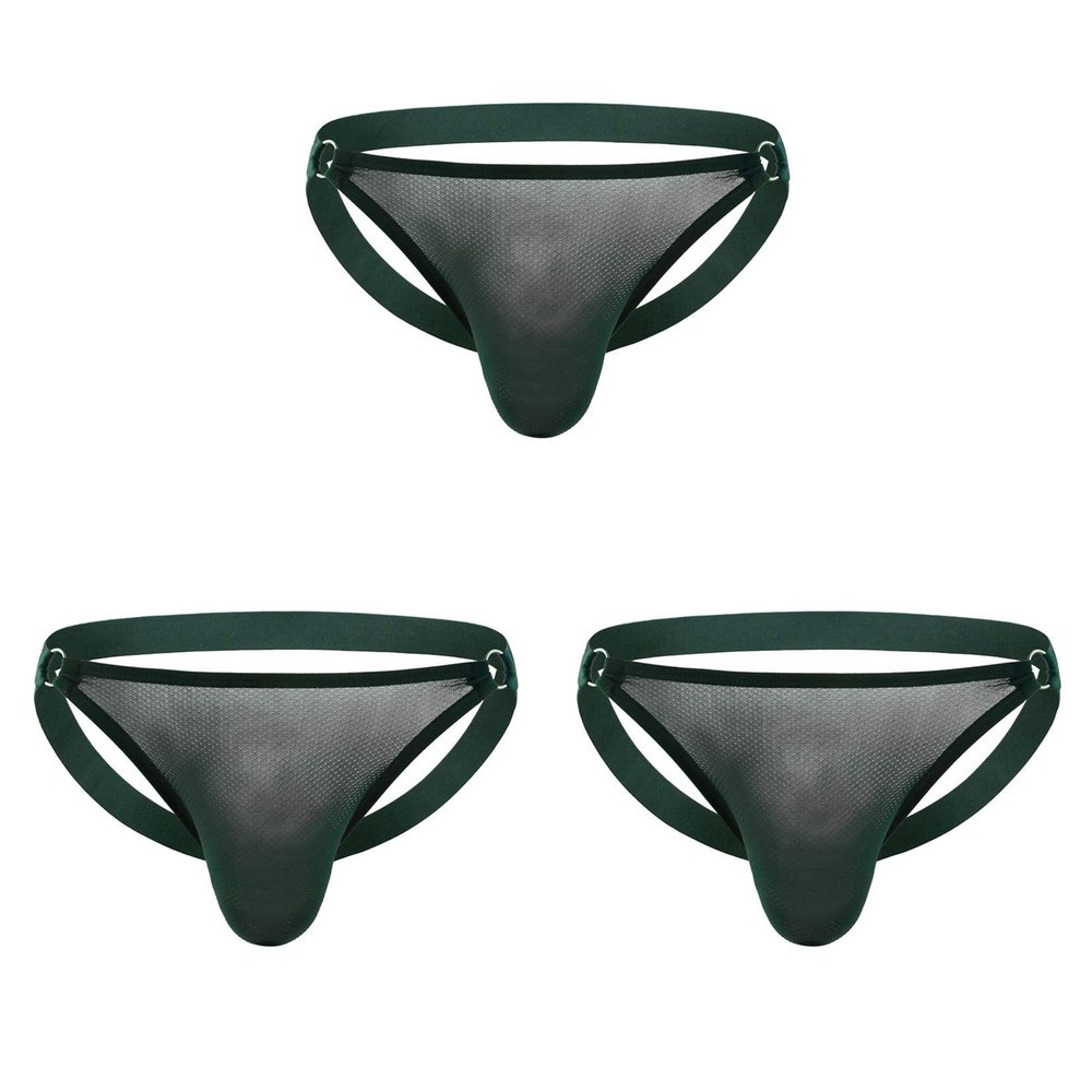 Andongnywell Men's Mesh sports Through Fishnet Briefs Low Rise Panties Underwear Thong Comfty Pouch Underpants 3 Pack (Army Green,Small)