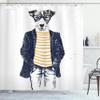 Ambesonne Quirky Shower Curtain, Hipster Jack Russell Dog Glasses Hand Drawn Sketchy Fashion Animal Fun, Cloth Fabric Bathroom Decor Set with Hooks, 69" W x 75" L, Marigold White view 1