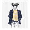 Ambesonne Quirky Shower Curtain, Hipster Jack Russell Dog Glasses Hand Drawn Sketchy Fashion Animal Fun, Cloth Fabric Bathroom Decor Set with Hooks, 69" W x 75" L, Marigold White view 2