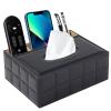 PU Leather Rectangular Tissue Box Cover - Multifunctional Tissue Box Holder with Stationery Remote Control Box, Decorative Tissue Pen Remote Organizer for Home/Office/Restaurant view 1