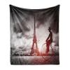 Ambesonne Eiffel Tower Soft Flannel Fleece Throw Blanket, Man on Retro Bicycle Next to Eiffel Tower Paris France Dramatic Sky Sun, Cozy Plush for Indoor and Outdoor Use, 60" x 80", Grey Red view 1
