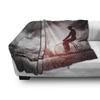 Ambesonne Eiffel Tower Soft Flannel Fleece Throw Blanket, Man on Retro Bicycle Next to Eiffel Tower Paris France Dramatic Sky Sun, Cozy Plush for Indoor and Outdoor Use, 60" x 80", Grey Red view 3