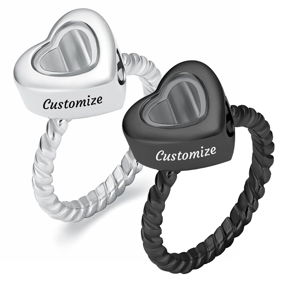 constantlife Cremation Rings Jewelry for Ashes Glass Heart Shape Urns Hand Ring Stainless Steel Human Pets Ashes Holder Keepsake (Customize, 8#)