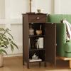 Tangkula Bathroom Floor Cabinet, Free-Standing Single Door Storage Cabinet with Drawer & 2 Adjustable Shelves, Wooden 14L Narrow Side Storage Organizer for Small Spaces, Living Room, Kitchen (Brown) view 4
