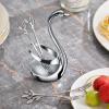 AnSaw Elegant Swan Base Holder Set with 10 pcs Silver Leaf 4.7" Stainless Steel Mini Forks for Appetizer, Fruit, Dessert, Cake & Salad view 4