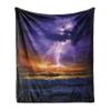 Ambesonne Nature Soft Flannel Fleece Throw Blanket, Epic Thunder and The Storm on The Sea Wave Horizon Bad Weather Atmosphere, Cozy Plush for Indoor and Outdoor Use, 50" x 60", Purple Orange view 1