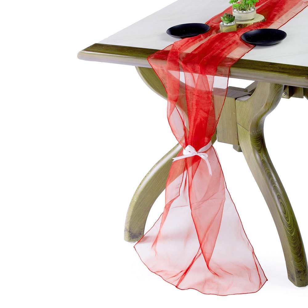 MDS Pack of 5 Wedding 27 x 170 inches Long Sheer Organza Table Runner for Wedding Banquets Decorations Birthday Parties, Engagements, Rustic Boho for 14 Ft Table Runners - red