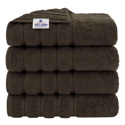 American Soft Linen Luxury 4 Piece Bath Towels, 600 GSM 100% Cotton Turkish Bath Towels for Bathroom, 27x54 in Extra Large Bathroom Shower Towels, Brown