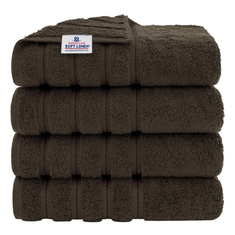 American Soft Linen Luxury 4 Piece Bath Towels, 600 GSM 100% Cotton Turkish Bath Towels for Bathroom, 27x54 in Extra Large Bathroom Shower Towels, Brown