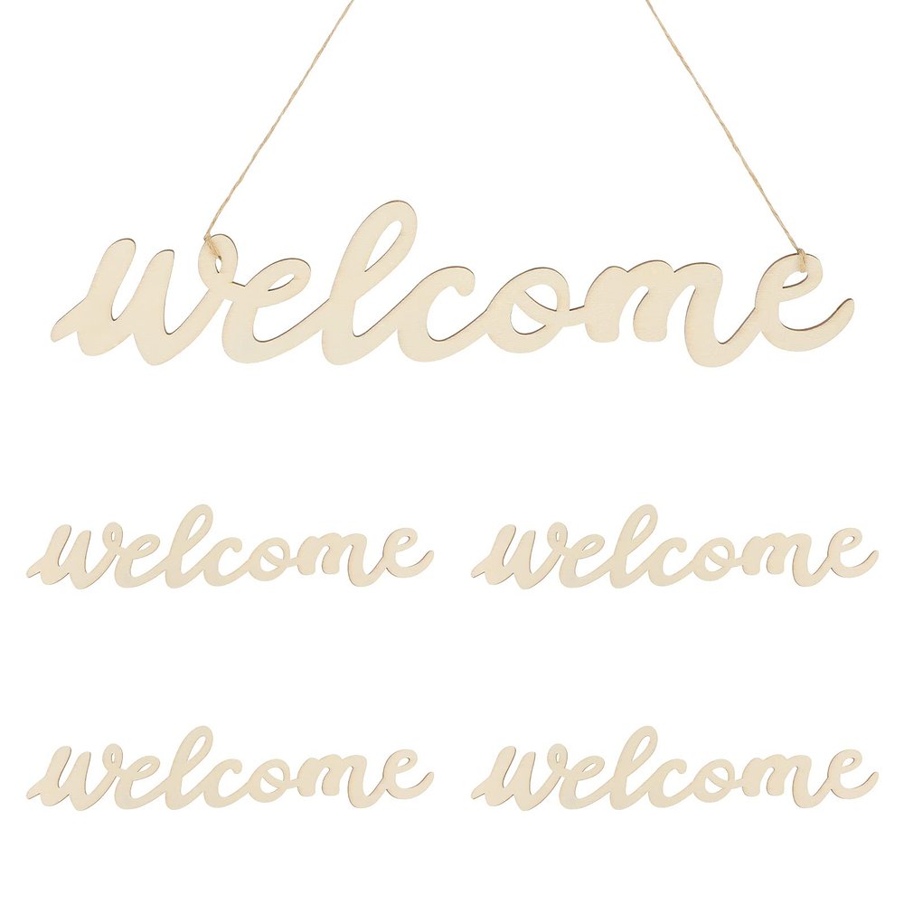 5pcs Wooden Welcome Cutout, Welcome Letters for Wood Sign, for Home Porch Restaurant Bar Decor 14.56 Inch Durable Wall Hanging Ornament
