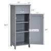 Tangkula Bathroom Floor Cabinet, Wooden Side Storage Cabinet, Freestanding Single Door Bathroom Cabinet with Large Drawer & 2 Adjustable Shelves for Living Room Kitchen (Grey) view 3