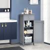 Tangkula Bathroom Floor Cabinet, Wooden Side Storage Cabinet, Freestanding Single Door Bathroom Cabinet with Large Drawer & 2 Adjustable Shelves for Living Room Kitchen (Grey) view 4