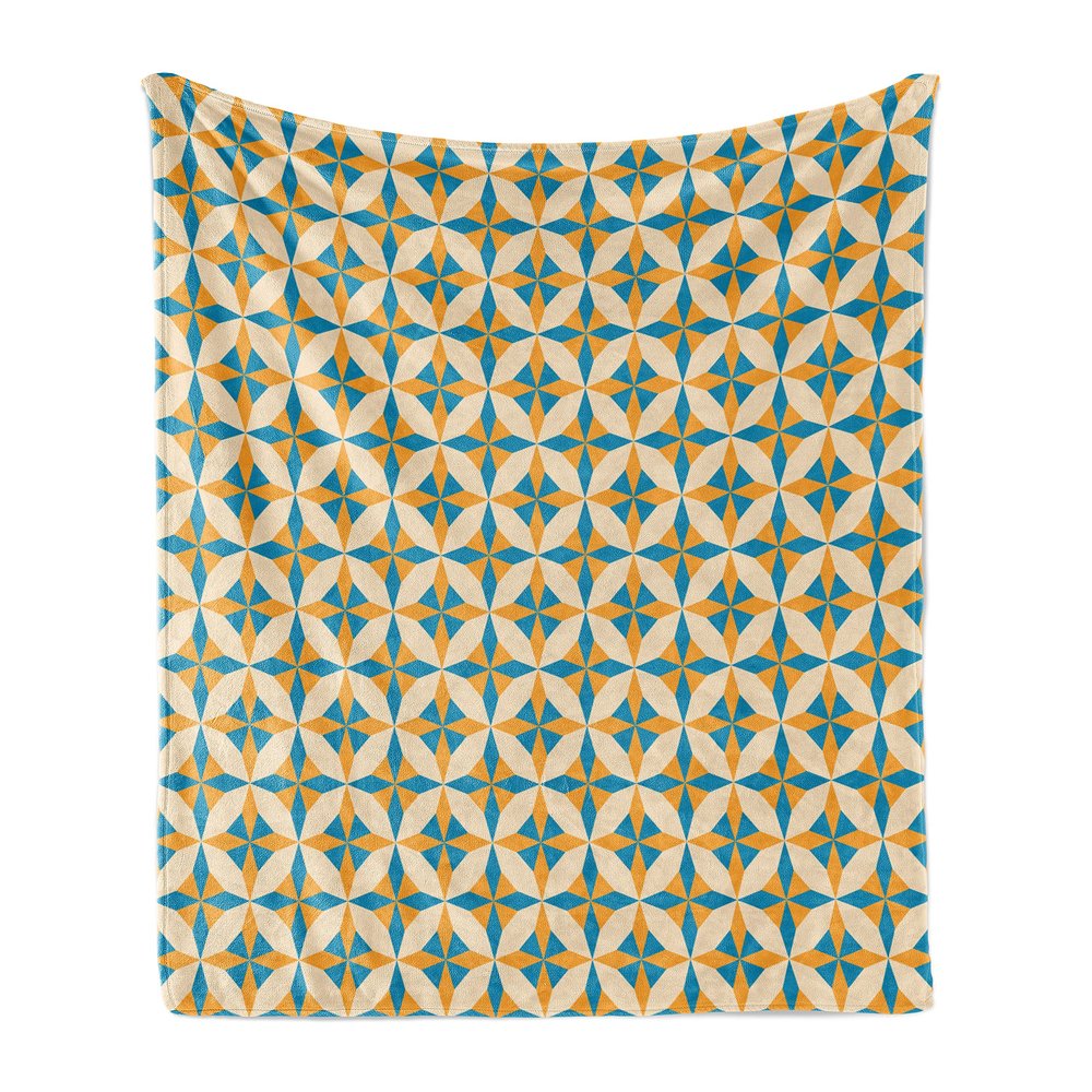 Ambesonne Geometric Throw Blanket, Abstract Geometric Pattern Vintage Illustration Retro Style Print, Flannel Fleece Accent Piece Soft Couch Cover for Adults, 60" x 80", Orange Cream