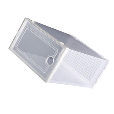 2pcs Transparent Plastic Shoe Storage Boxes Stackable Drawer-type Rack for Practical Shoe Organization Space-saving Design for Closet and Entryway White