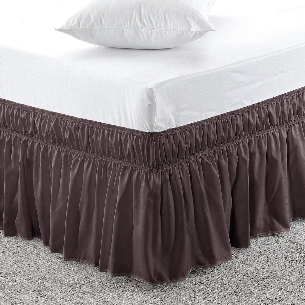 Amuze Bedding Easy Fit Elastic Wrap Around Ruffled Bed Skirt Recron 1000 Thread Count(Chocolate, Full, Drop Length 24 Inches)