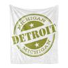 Ambesonne Detroit Throw Blanket, Aged Grunge Detroit Michigan Stamp Retro Design with Stars Tourism Travel, Flannel Fleece Accent Piece Soft Couch Cover for Adults, 50" x 60", Olive Green White view 1