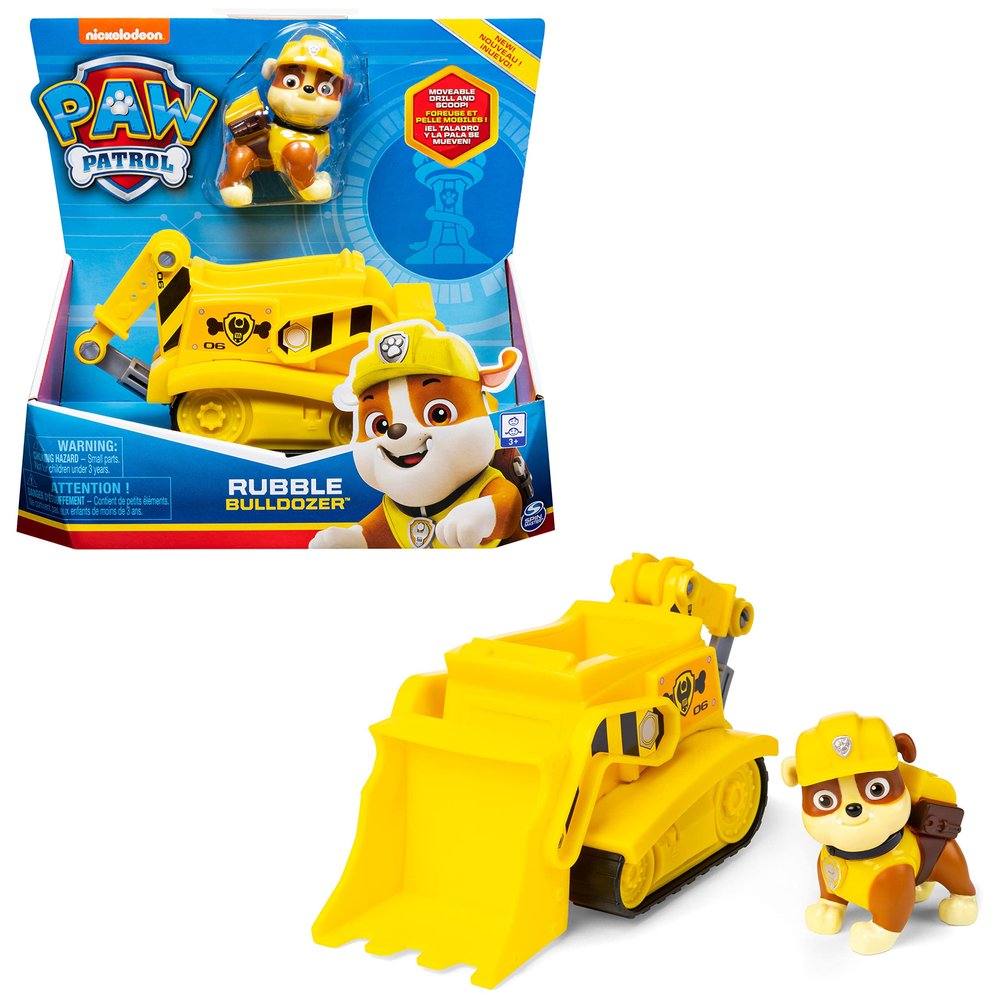 PAW Patrol, Rubbles Bulldozer Vehicle with Collectible Figure, for Kids Aged 3 Years and Over