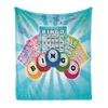 Ambesonne Bingo Soft Flannel Fleece Throw Blanket, Colorful Illustration of Bingo Cards and Balls on Blue Sun Rays Retro Style, Cozy Plush for Indoor and Outdoor Use, 60" x 80", Aqua Blue view 1