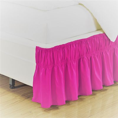 Amuze Bedding Easy Fit Elastic Wrap Around Ruffled Bed Skirt Recron 1000 Thread Count(Hot Pink, Twin, Drop Length 24 Inches)