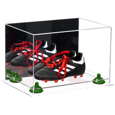 Better Display Cases Acrylic Kids Shoes Display Case - Medium Rectangle Box with Mirror Case, Green Risers and Clear Base 12" x 8.25" x 8" (A004, V41)
