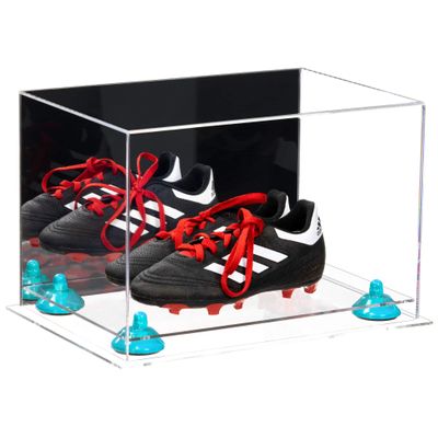 Better Display Cases Acrylic Kids Shoes Display Case - Medium Rectangle Box with Mirror Case, Blue Risers and Clear Base 12" x 8.25" x 8" (A004, V41)