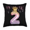2nd Birthday Gift Girls Pink Balloons Crown Two Second Throw Pillow view 1