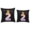 2nd Birthday Gift Girls Pink Balloons Crown Two Second Throw Pillow view 3