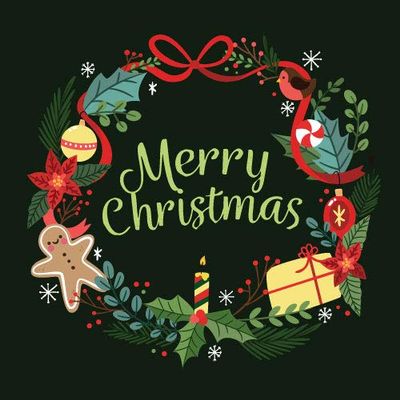 Christmas Card - MERRY CHRISTMAS WREATH - Swan River Studios