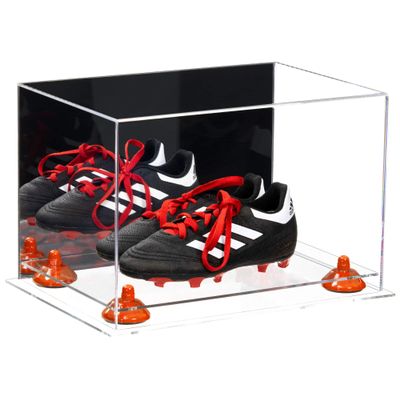 Better Display Cases Acrylic Kids Shoes Display Case - Medium Rectangle Box with Mirror Case, Orange Risers and Clear Base 12" x 8.25" x 8" (A004, V41)
