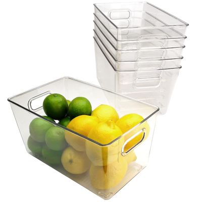 EXCELLO GLOBAL PRODUCTS 10.12" x 6.02" x 5.31" Rigid Plastic Clear Storage Bins for organizing and storing household goods, food, or Office supplies (Pack of 6)