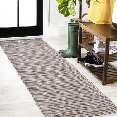 JONATHAN Y Pinstripe Indoor Outdoor Runner Rug 2X8 Dark Gray/Blue, Finn Modern Farmhouse for Backyard, Patio, Porch, Easy-Cleaning, High Traffic, Pet-Friendly, Non-Shedding (TSN102A-28)