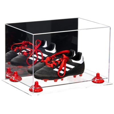 Better Display Cases Acrylic Kids Shoes Display Case - Medium Rectangle Box with Mirror Case, Red Risers and Clear Base 12" x 8.25" x 8" (A004, V41)