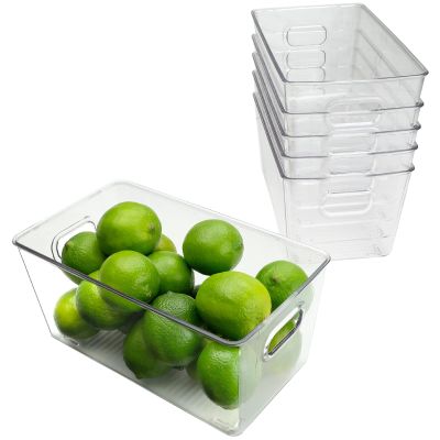EXCELLO GLOBAL PRODUCTS 9.25" x 5.23" x 4.52" Rigid Plastic Clear Storage Bins for organizing and storing household goods, food, or Office supplies (Pack of 6)