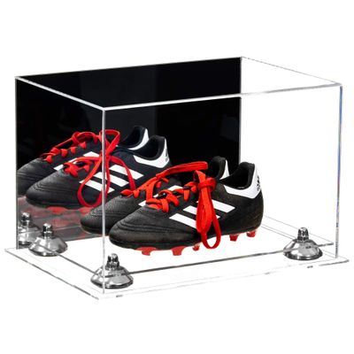 Better Display Cases Acrylic Kids Shoes Display Case - Medium Rectangle Box with Mirror Case, Silver Risers and Clear Base 12" x 8.25" x 8" (A004, V41)