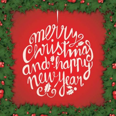 Christmas Card - RED WRITTEN ORNAMENT WITH HOLLY - Swan River Studios