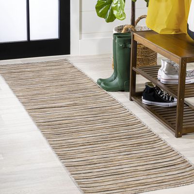 JONATHAN Y Pinstripe Indoor Outdoor Runner Rug 2X8 Brown/Natural, Finn Modern Farmhouse for Backyard, Patio, Porch, Easy-Cleaning, High Traffic, Pet-Friendly, Non-Shedding (TSN102B-28)