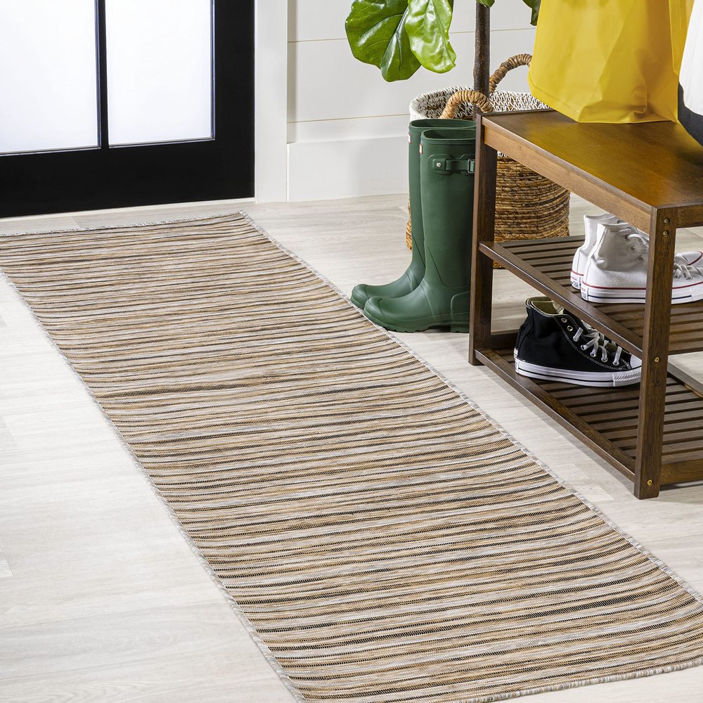 JONATHAN Y Pinstripe Indoor Outdoor Runner Rug 2X8 Brown/Natural, Finn Modern Farmhouse for Backyard, Patio, Porch, Easy-Cleaning, High Traffic, Pet-Friendly, Non-Shedding (TSN102B-28)