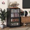HOMCOM Media Cabinet, 4-Tier Stereo Cabinet, Record Player Stand with Vinyl Record Storage, Adjustable Shelves, Tempered Glass Doors and Cable Management, Distressed Black view 2
