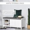 HOMCOM Entryway Shoe Bench Storage Ottoman with Sliding Doors, Adjustable Shelving, 6 Compartments, and Padded Seat, Holds 10 Pairs, White view 4