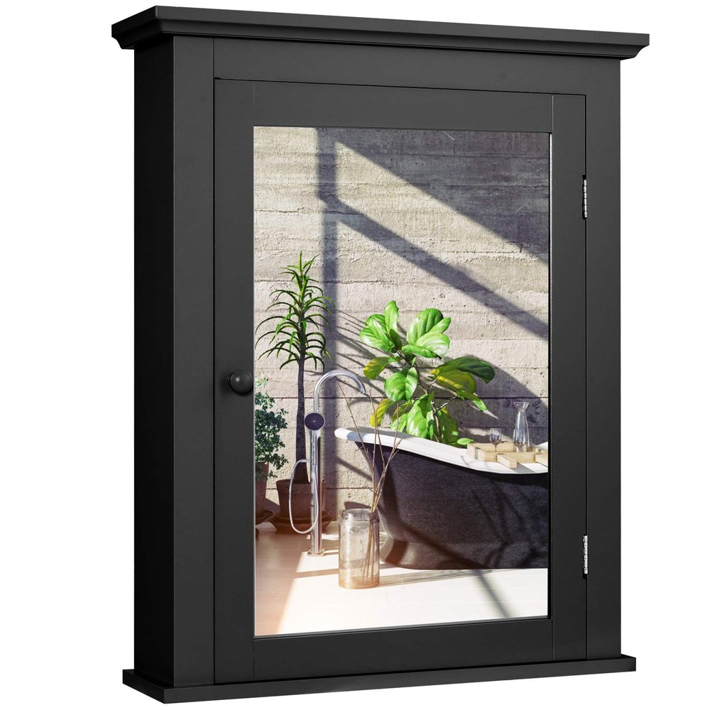 GLACER Bathroom Mirror Cabinet, Wall Mounted Storage Cabinet with Mirror Door and Adjustable Shelf, Mirrored Medicine Cabinet for Bathroom, Living Room, Cloakroom, 22 x 6 x 27.5 inches (Black)