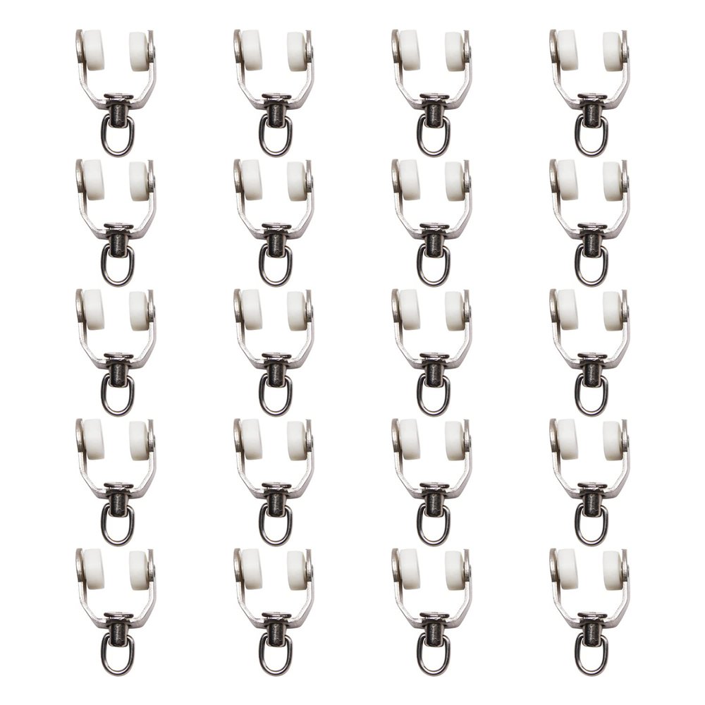 Yinpecly 20Pcs Curtain Track Rollers Stainless Steel Frame Twin Wheeled Carriers Drapery Rail Sliding Glider for Windows Shower Curtain Tracks 0.43" Dia