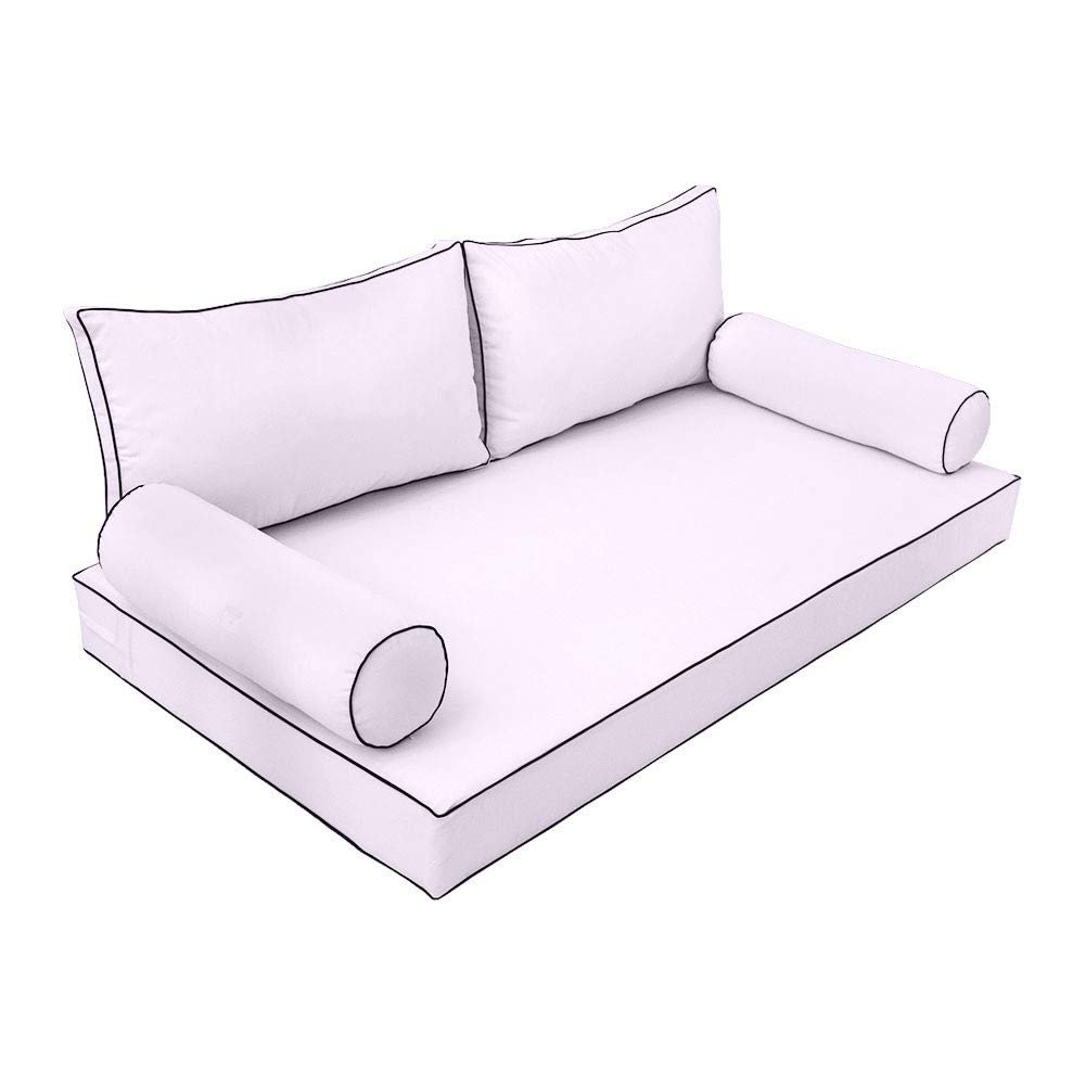 Prolinemax |SLIPCOVER ONLY|S2 Outdoor Daybed Mattress Bolster Backrest Cushion Covers Contrast Trim Full AD107