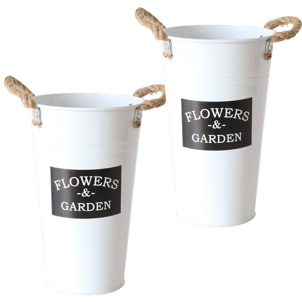 Cabilock 2pcs Mini Tin Flower Vase Rope Handle White and Black Disposable Cup Design for Floral Arrangements Home Decor and Desktop Decoration