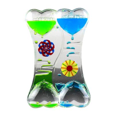 Double Heart Liquid Motion Bubble Drip Oil Hourglass Timer Clock Kids Toy Gift,Perfect Child Intellectual Toy Gift Set Blue Green